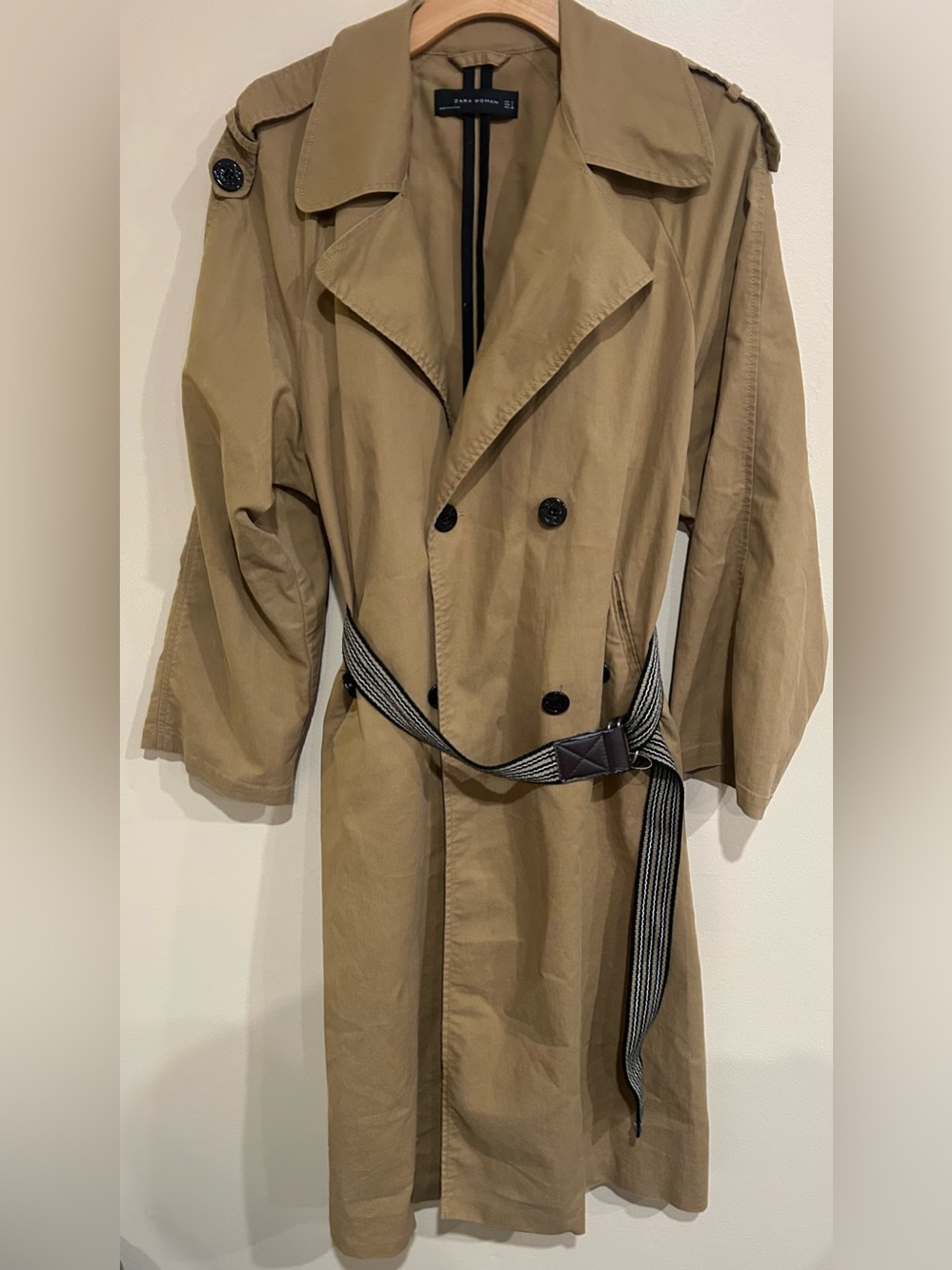 Zara Women Belted Trench Coat Size Large Nautical Classy Career